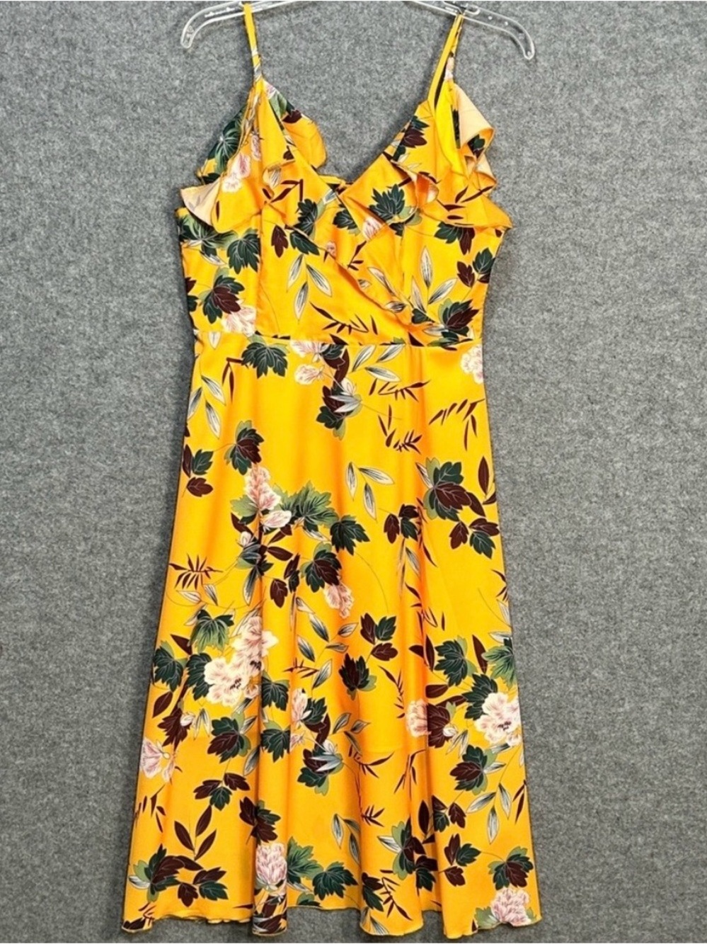 PopReal LG Floral Yellow Summer Dress Ruffle Swing Open Back Resort Wear New